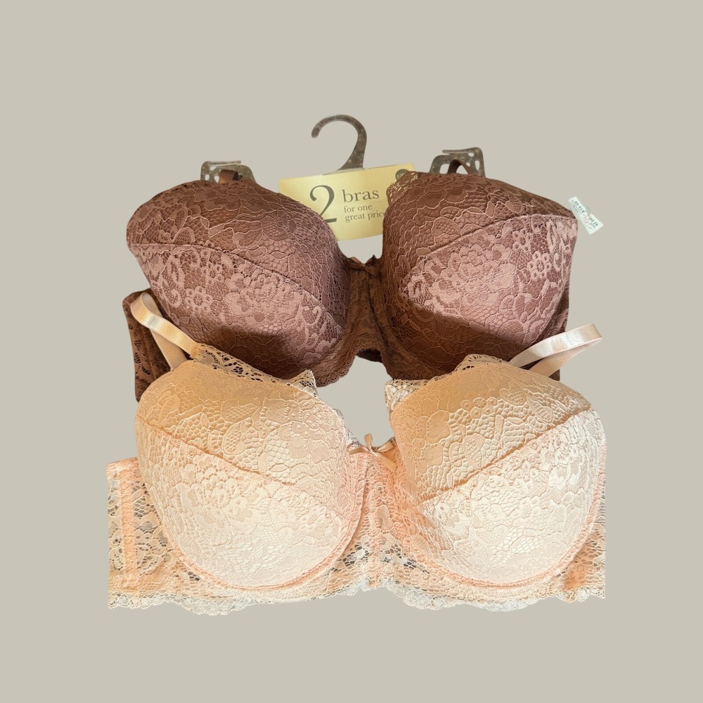 Dreamwear 2 Pack Underwire Bras 42DD Pink Brown Floral Lace Romantic Padded New